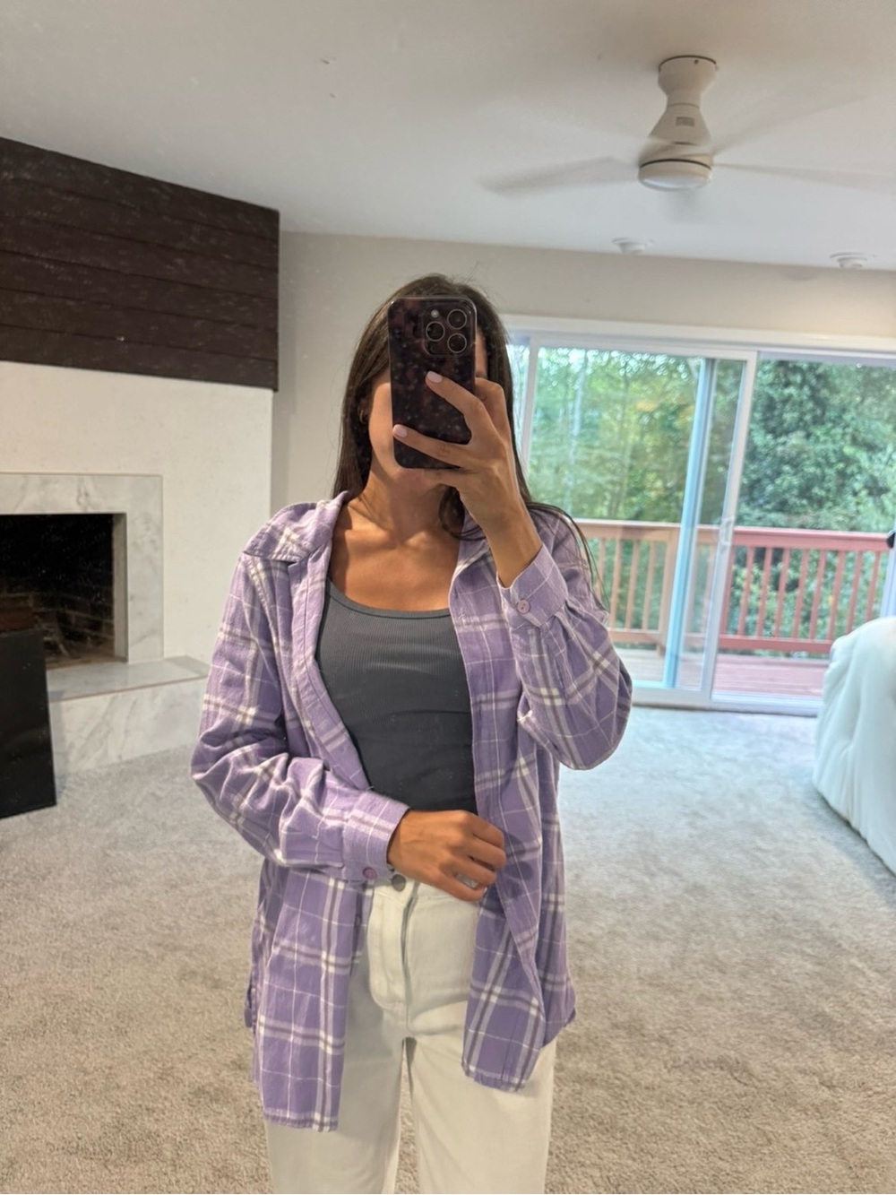 Lavender Plaid Button-Up Shirt Jacket - Women